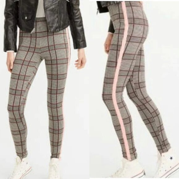 NWT ABERCROMBIE & FITCH Plaid Legging Pink Velvet Stripe Small